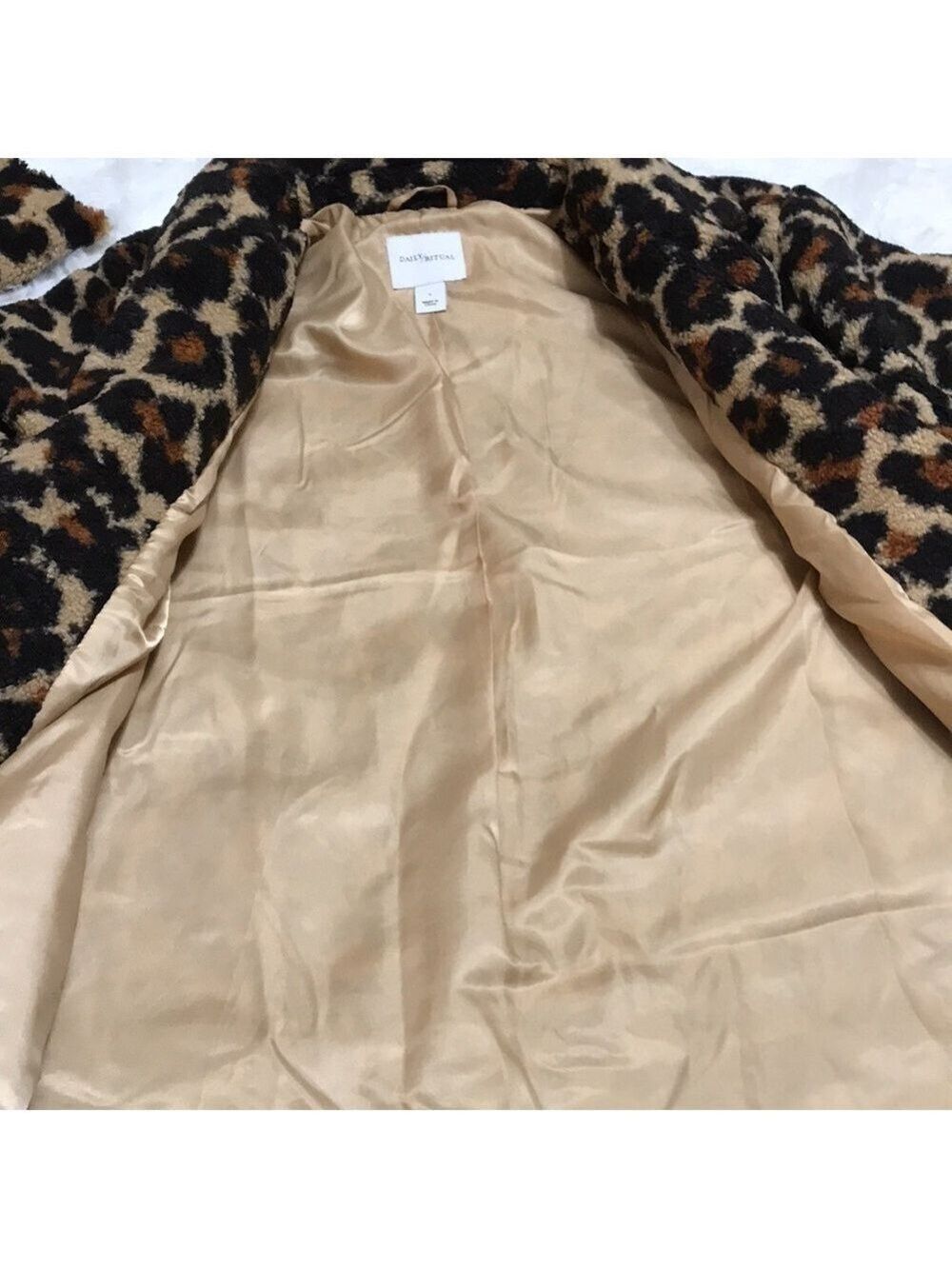 Daily Ritual Women’s Brown & Black Leopard Teddy Bear Lapel Coat Size Small - Picture 9 of 13
